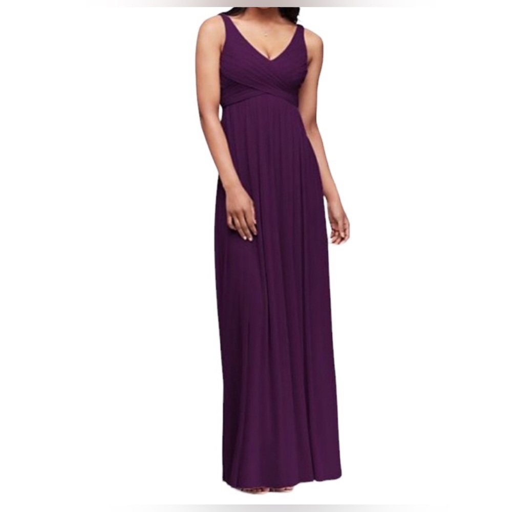 David’s Bridal, LONG MESH WITH COWL BACK, PLUM SZ 22